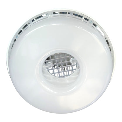 A white circular ceiling light fixture with a central grid grille, shown against a plain white background.