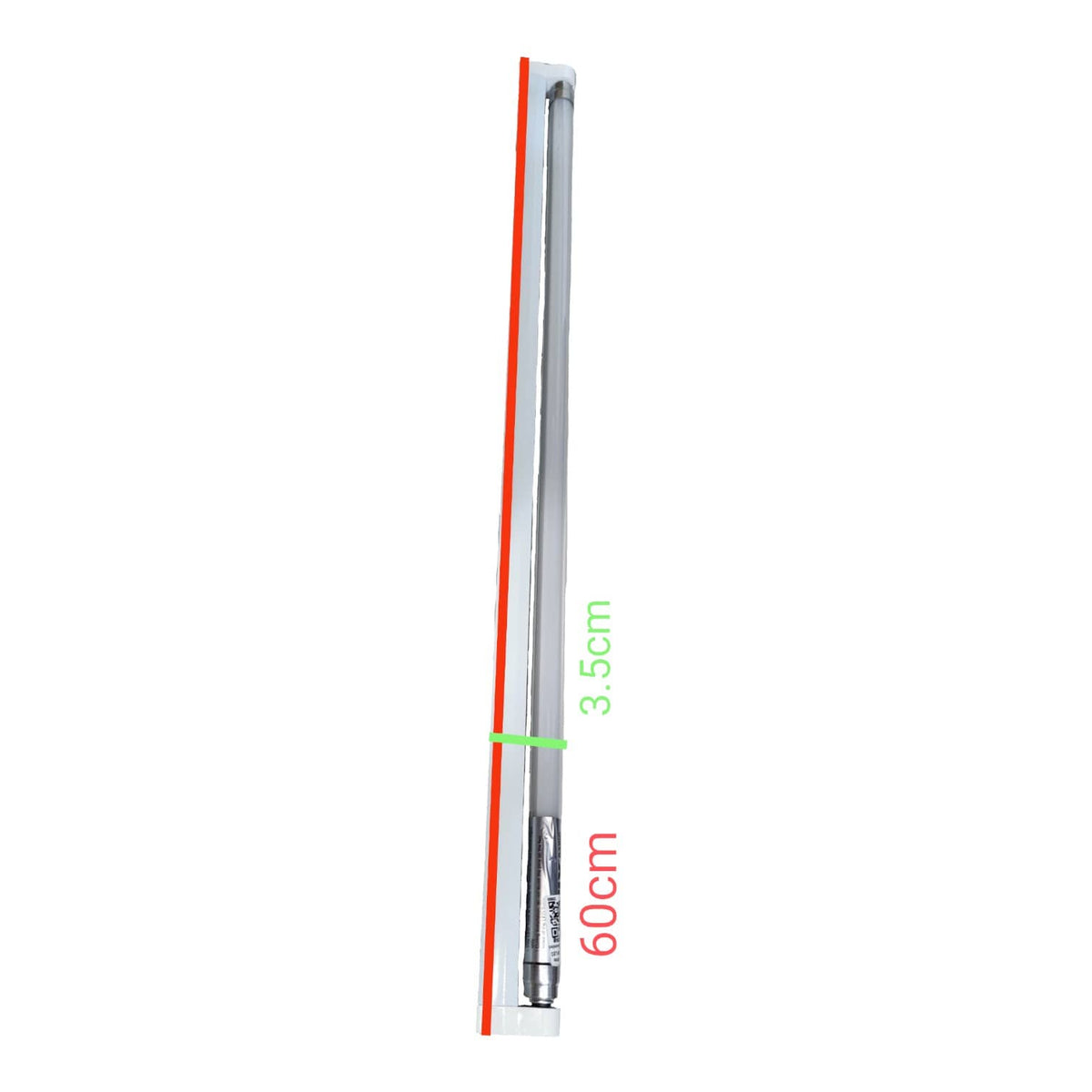 Firefly 8W T5 LED fluorescent lamp with fixture, measuring 60cm in length and 3.5cm in width