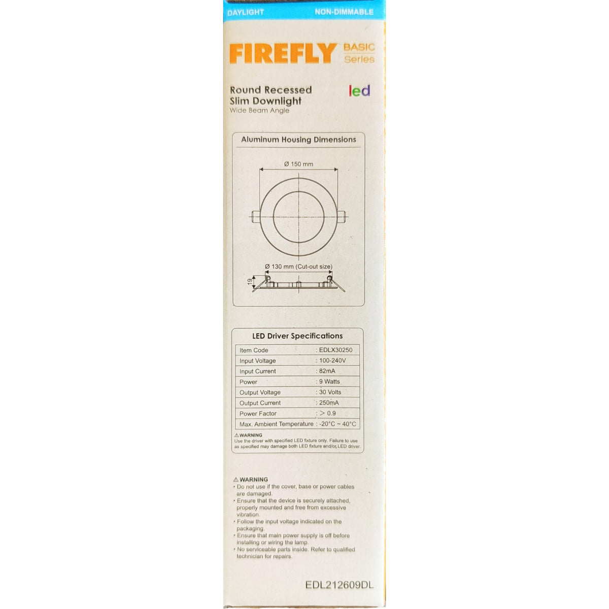 Firefly round recessed slim downlight packaging on a white background