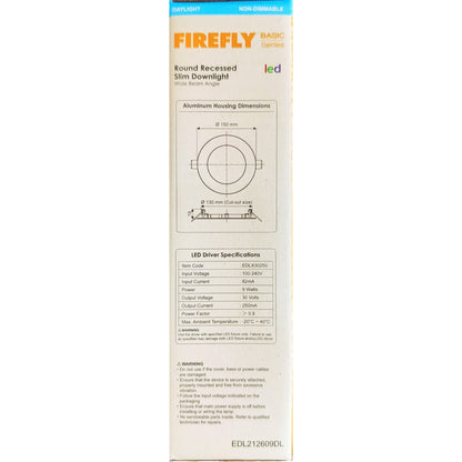 Firefly round recessed slim downlight packaging on a white background