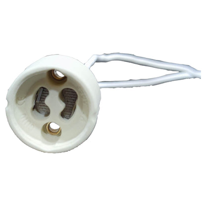 White light bulb socket with a white cord on a white background