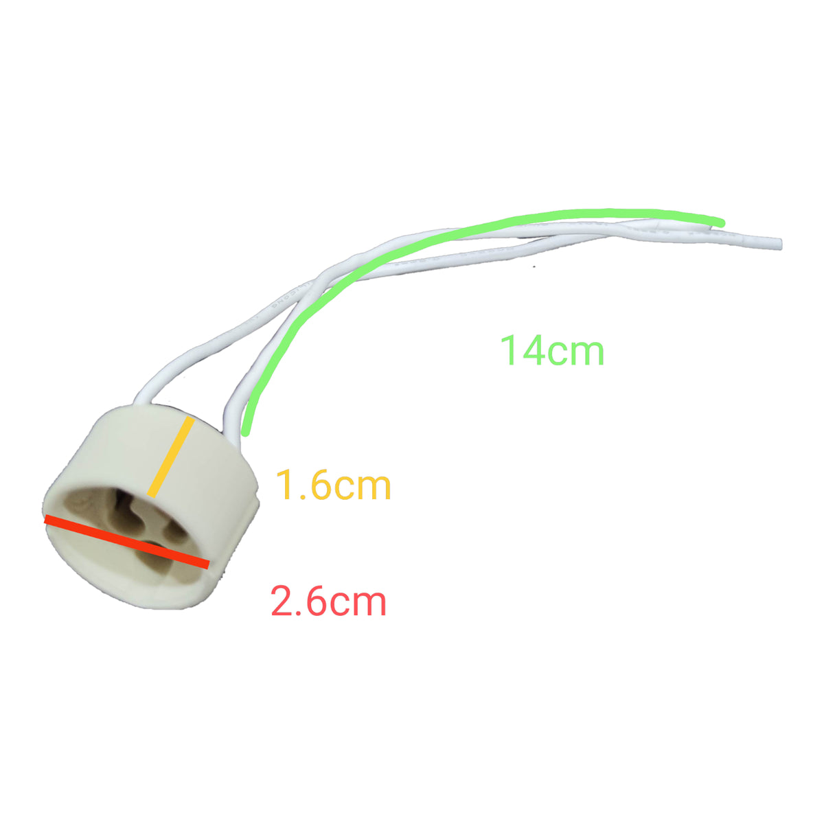 Light socket with labeled dimensions on a white background