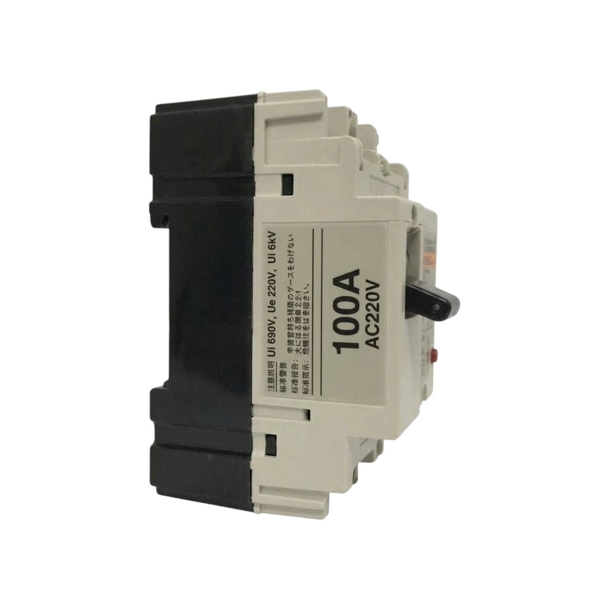 A 100A AC220V circuit breaker with a beige plastic housing, black plastic end caps, and a black lever switch, shown on a plain white background.