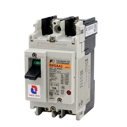 A Festo automatic circuit breaker model BW32AAG, featuring a light gray plastic housing, black terminal covers, a black toggle switch, and technical specifications printed on the front.