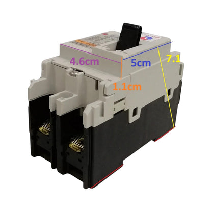 A black and light gray electrical contactor or relay component on a white background, with overlaid dimension labels showing 4.6 cm, 5 cm, 1.