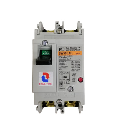 Fuji MCCB Molded Case Circuit Breaker BW50EAG-CE 30A 2Pole 5kAIC@230VAC, 2.5kAIC@380/440VAC, 1.5kAIC@500VAC Dimension (mm )50(W)x 100(H)x 60(D)