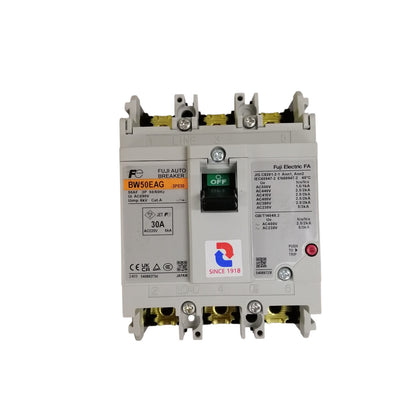 Fuji MCCB Molded Case Circuit Breaker BW50EAG-CE 30A 3Pole 5kAIC@230VAC, 2.5kAIC@380/440VAC, 1.5kAIC@500VAC Dimension (mm )75(W)x 100(H)x 60(D)
