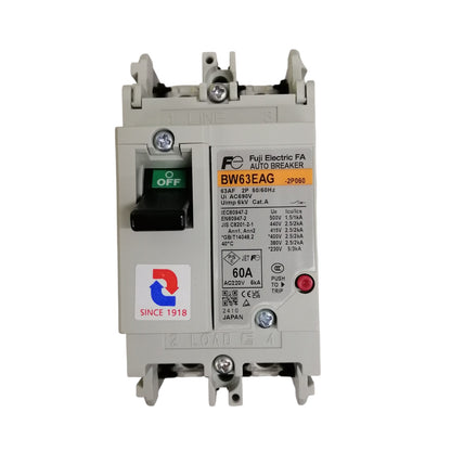 Fuji MCCB Molded Case Circuit Breaker BW63EAG-CE 60A 2Pole with on/off switch and detailed specifications