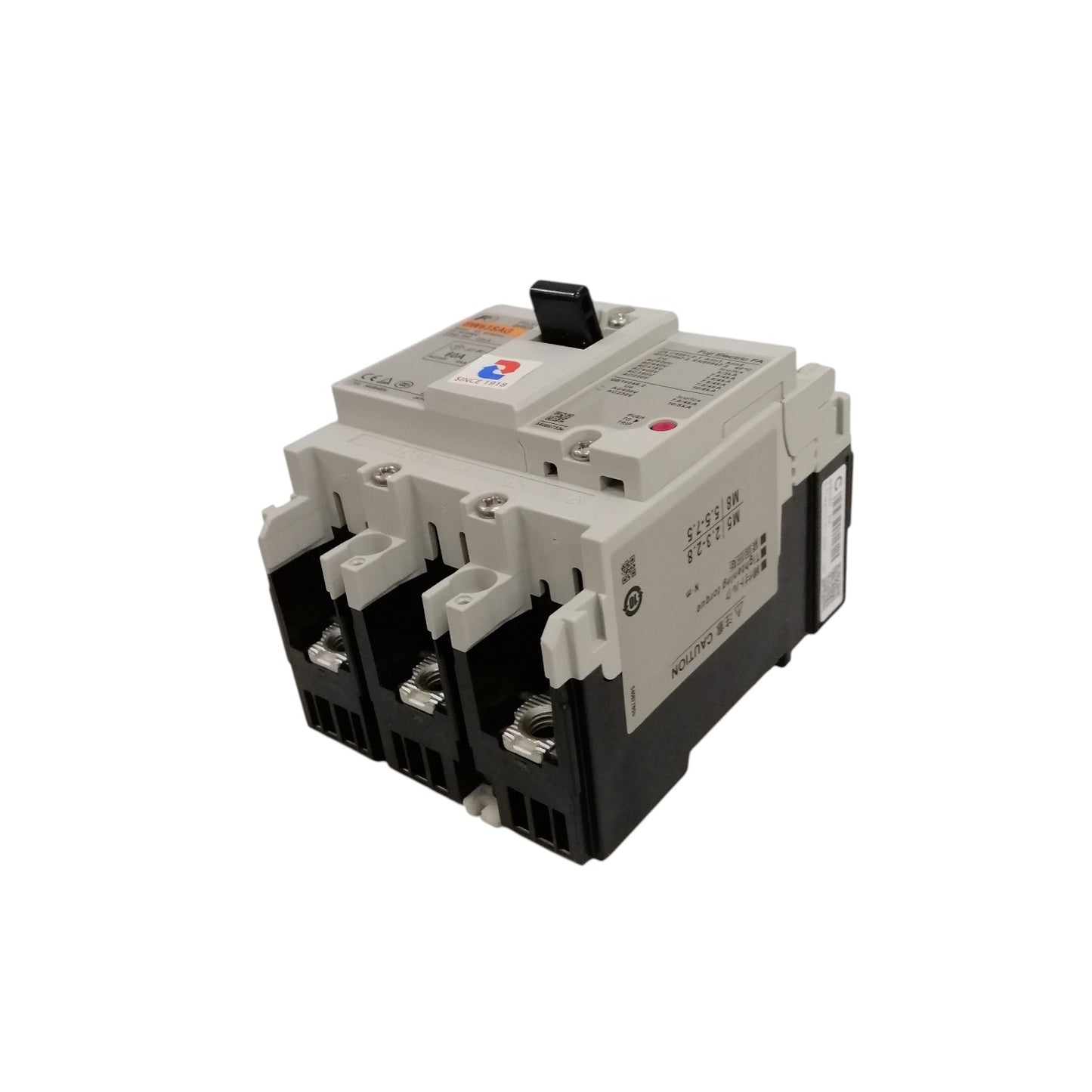 Fuji MCCB Molded Case Circuit Breaker BW63SAG-CE 60A 3Pole 10kAIC@230VAC, 7.5kAIC@380/440VAC, 5kAIC@500VAC Dimension (mm):75(W)x 100(H)x 60(D)