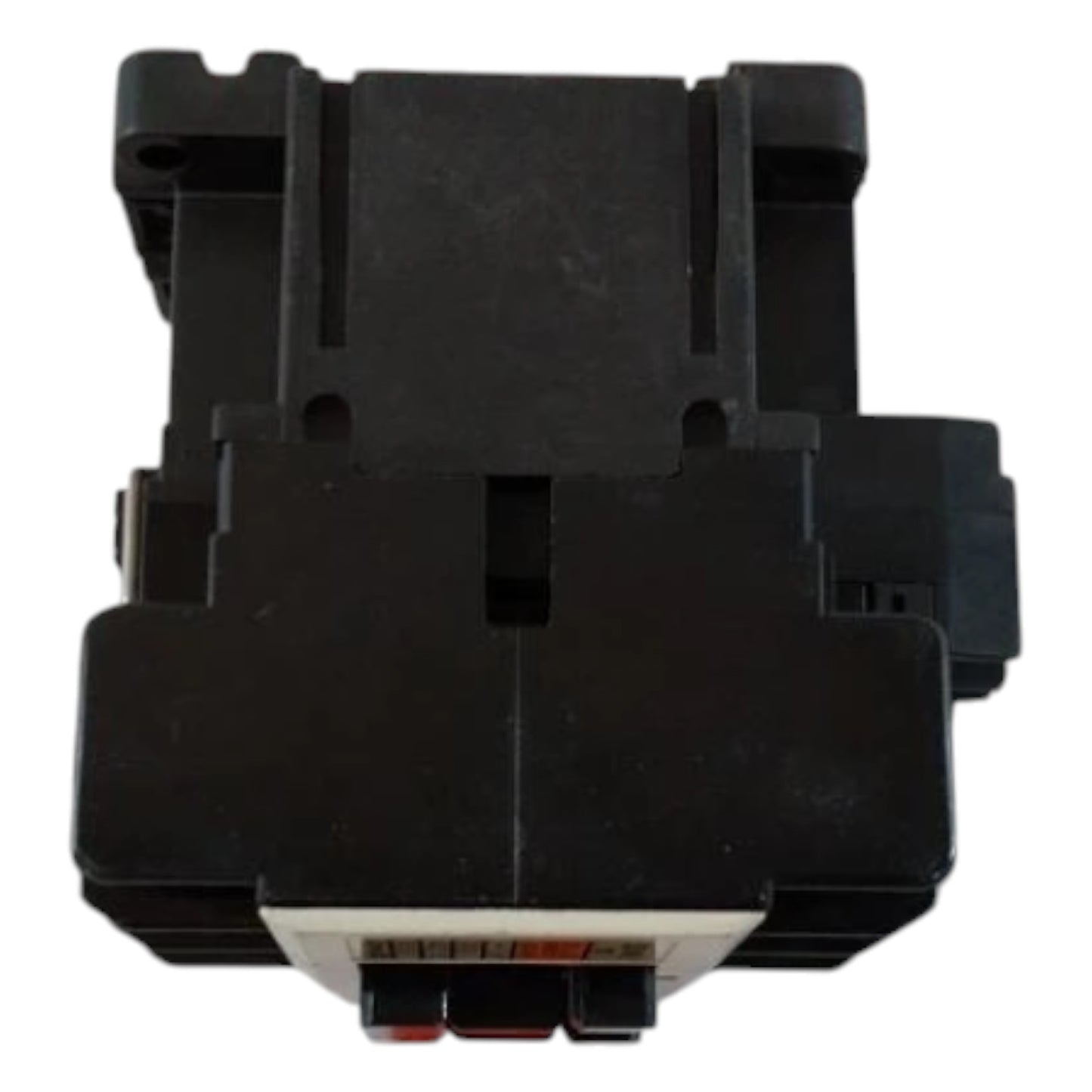 Black plastic component on a white background