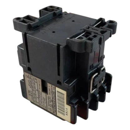 Black electrical contactor on a white background