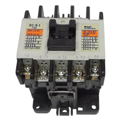Electrical contactor with labeled components on a white background