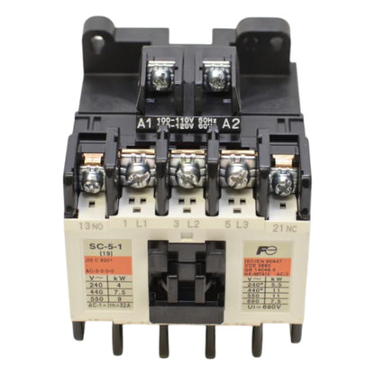 Electrical contactor with labeled terminals on a white background