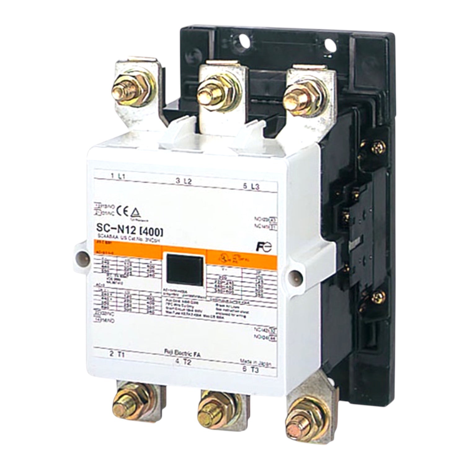 A Siemens SC-N12 E4001 thermal overload relay with a white front housing, black backplate, and brass terminal screws, shown on a white background.