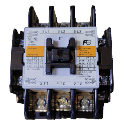 Electrical contactor with brand label on a white background