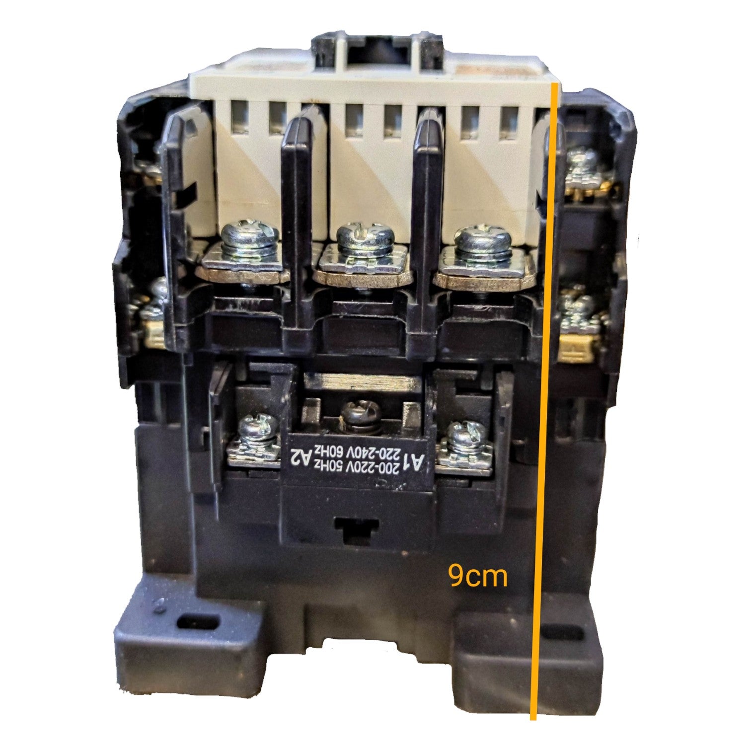 Electrical contactor with cutaway view on a white background