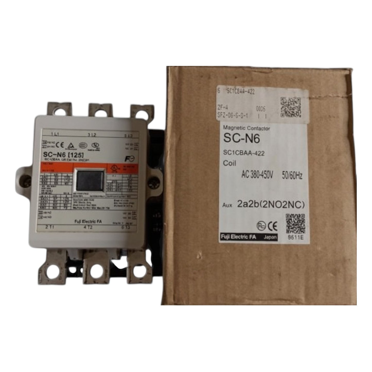 Magnetic contactor with its packaging on a white background