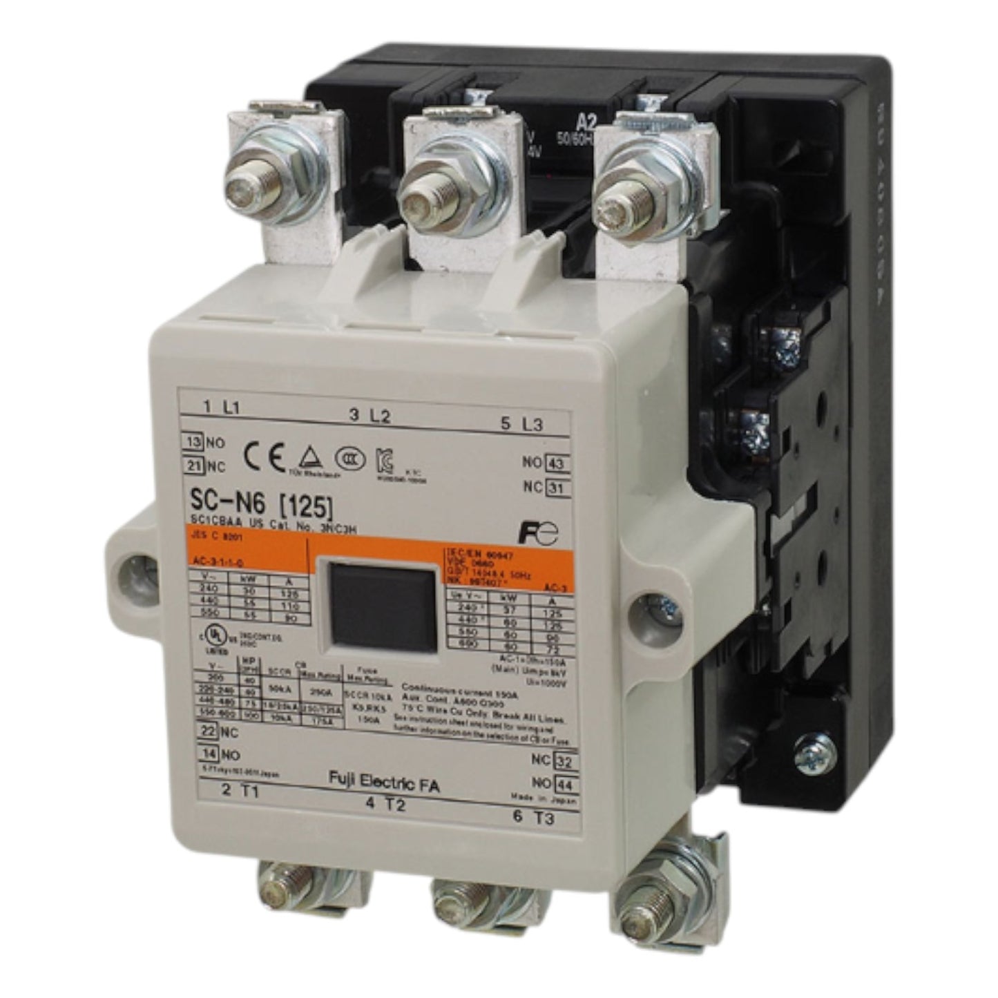 Electrical contactor with visible branding on a white background