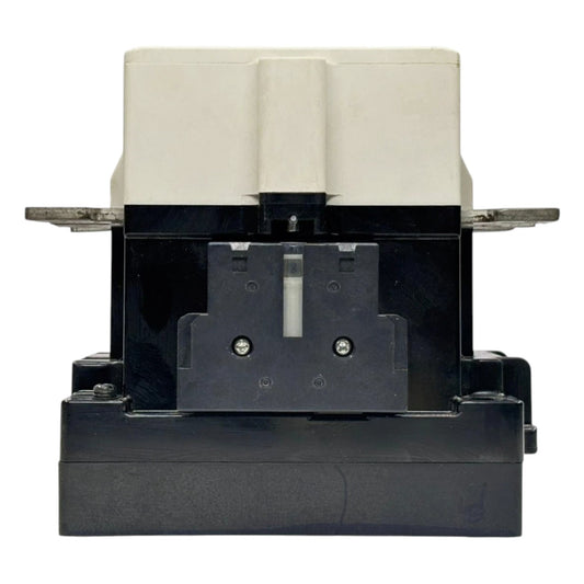 Black printer cartridge holder with beige cartridges on a white background