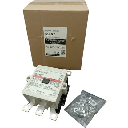 Magnetic contactor with packaging on a white background