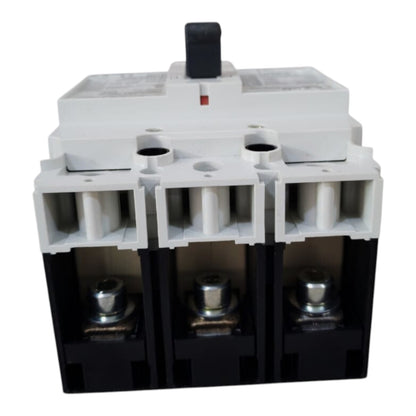 A three-pole electrical contactor or relay with a white upper housing and a black lower housing, featuring three terminal blocks and a black top handle, shown on a plain white background.