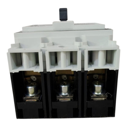 A three-pole electrical contactor with a white plastic top casing and a black base, showing the internal metal contacts.