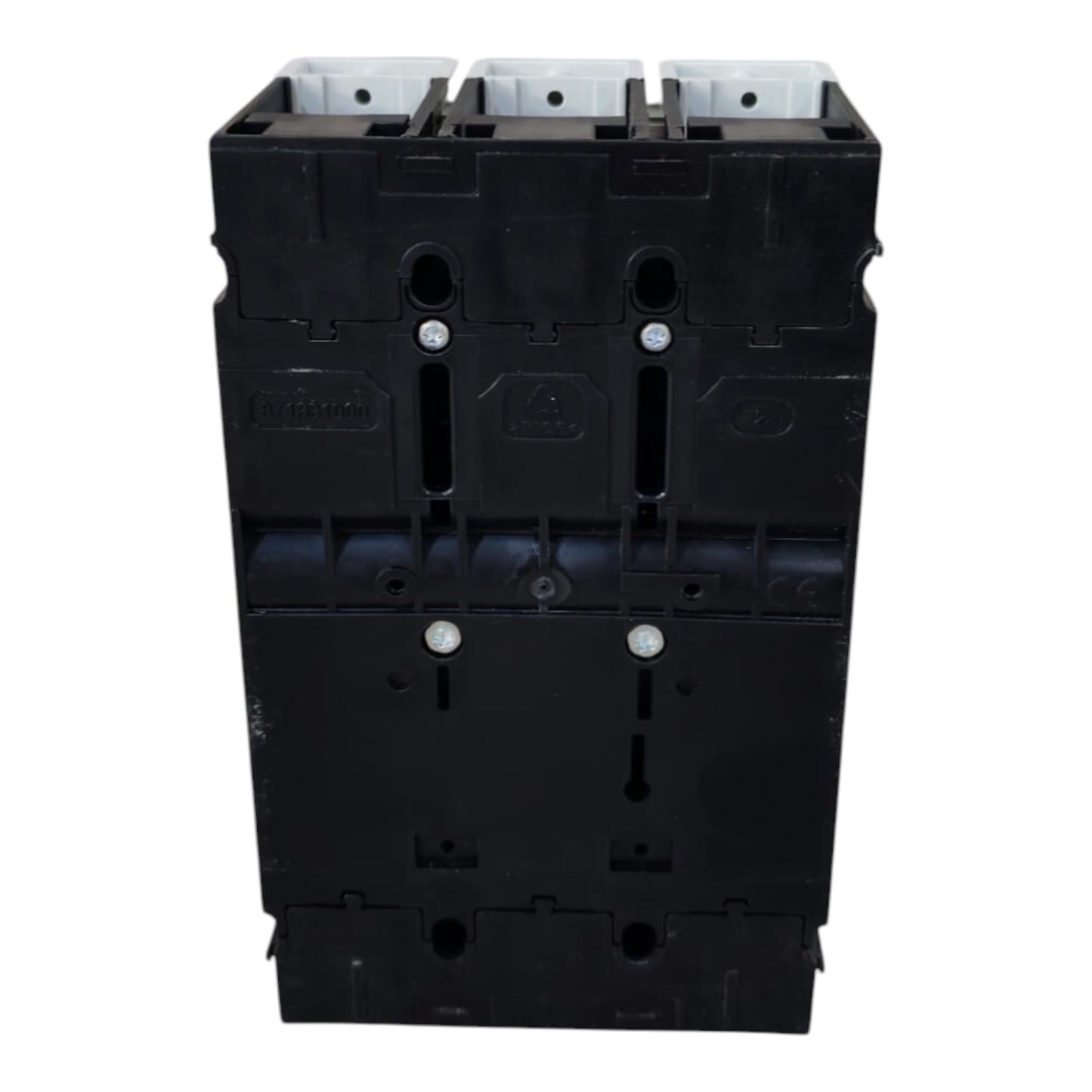 A black plastic electrical terminal block with three white plastic connector sockets at the top, shown against a plain white background.
