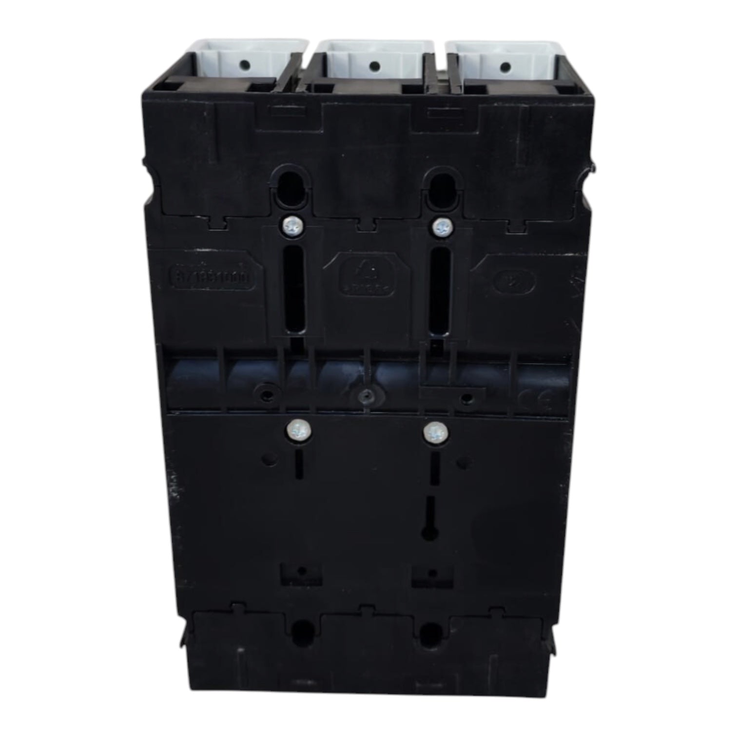 A black plastic electrical terminal block with three white plastic connector sockets at the top, shown against a plain white background.