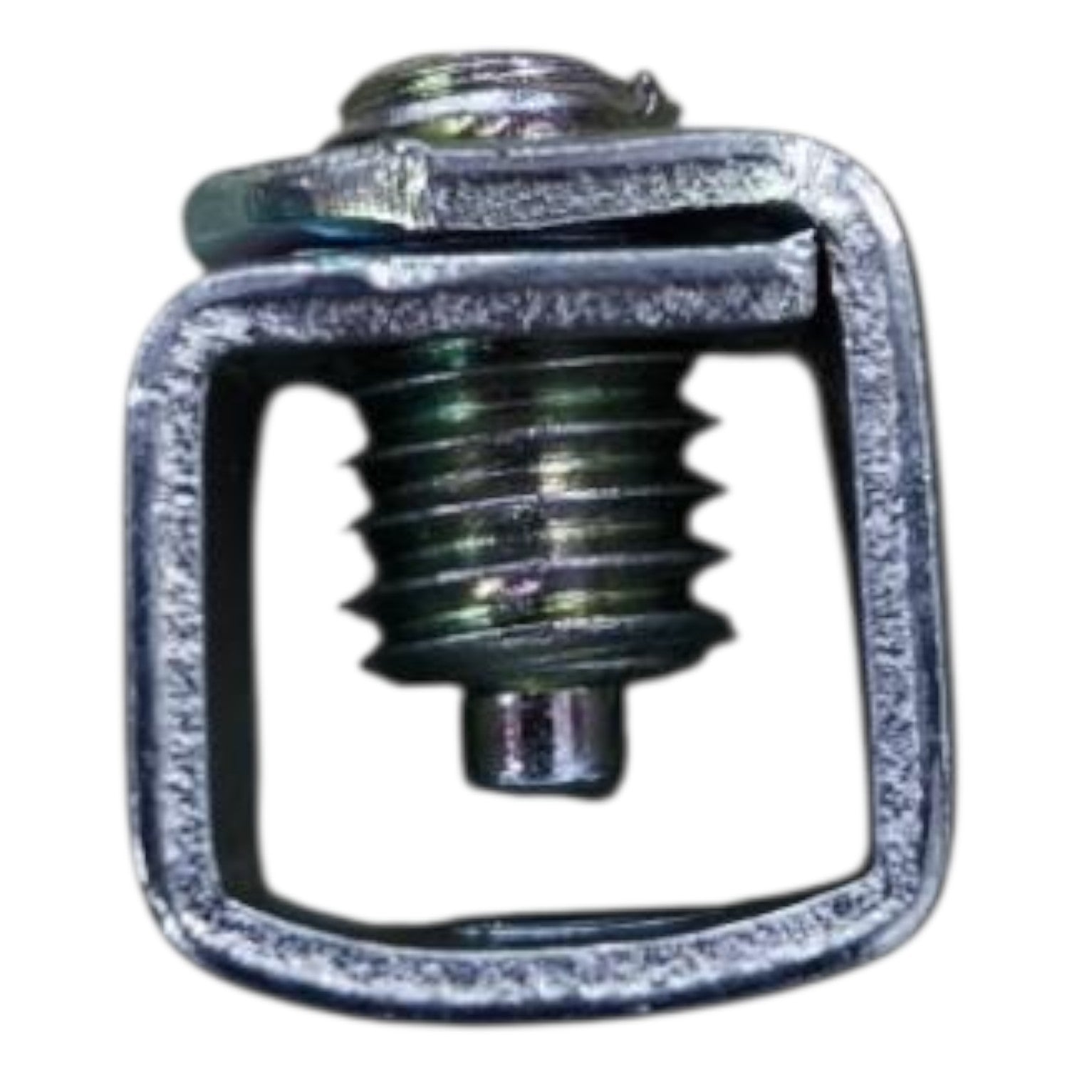 Metallic screw or fastener with a square head on a white background