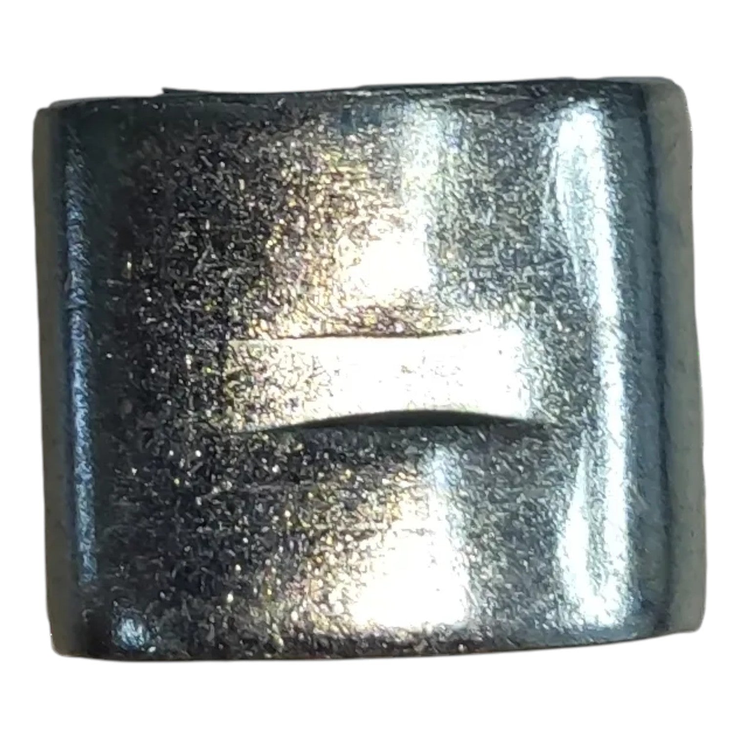 Metallic square object with reflective surface on a white background