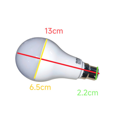 Light bulb with measurements marked on a white background