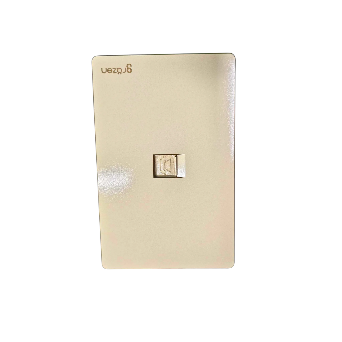 A single G-2en wall switch plate in a warm champagne-gold finish, featuring a central rocker switch and the G-2en brand logo in the top left corner, set against a plain white background.