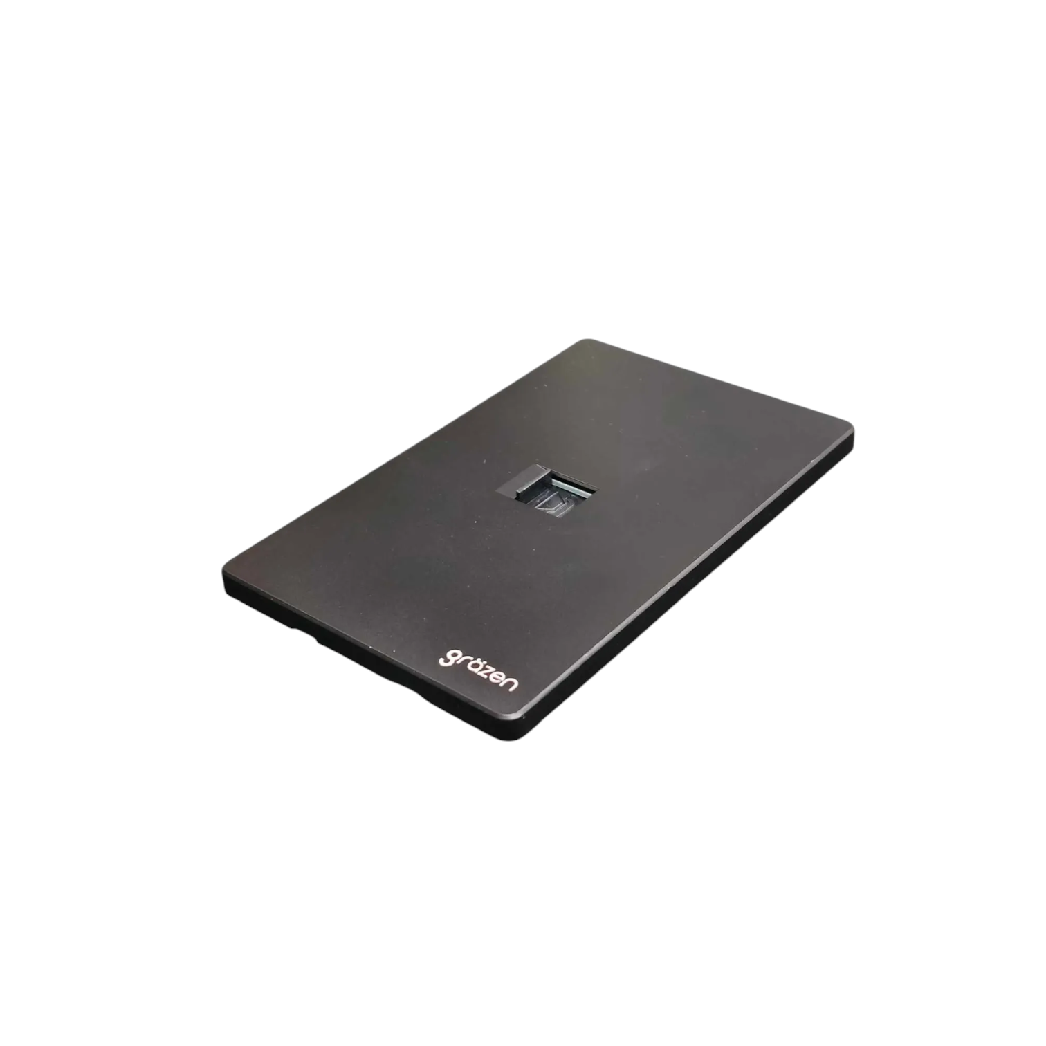 A black rectangular electronic device with rounded corners, featuring a small central slot and the brand name 'grosen' printed in white near the bottom edge, shown on a plain white background.