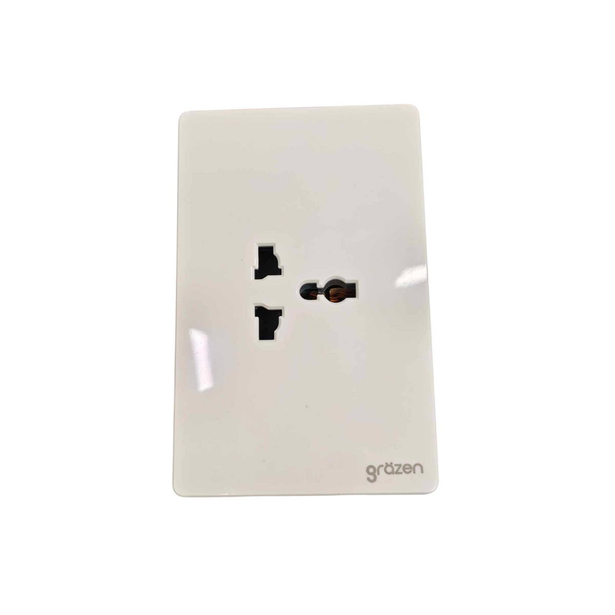 A white German two-pin wall outlet faceplate with the 'grözen' brand name printed in gray at the bottom right, shown on a plain white background.