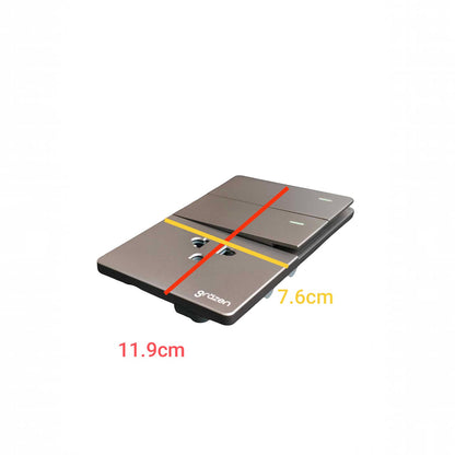 A rectangular wall switch panel shown on a white background with red and yellow measurement lines and text indicating dimensions 11.9cm and 7.