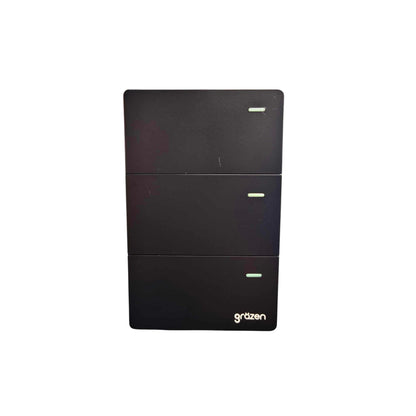 A black three-drawer drawer unit with small silver handles and a white Grätzen logo on the bottom right of the front panel, shown against a plain white background.