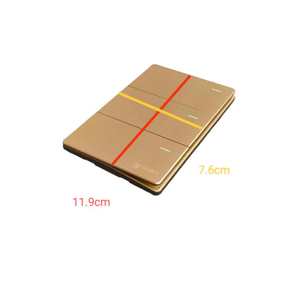 A rectangular metallic gold control panel or switch module shown on a plain white background, with overlaid dimension labels reading 11.9cm and 7.