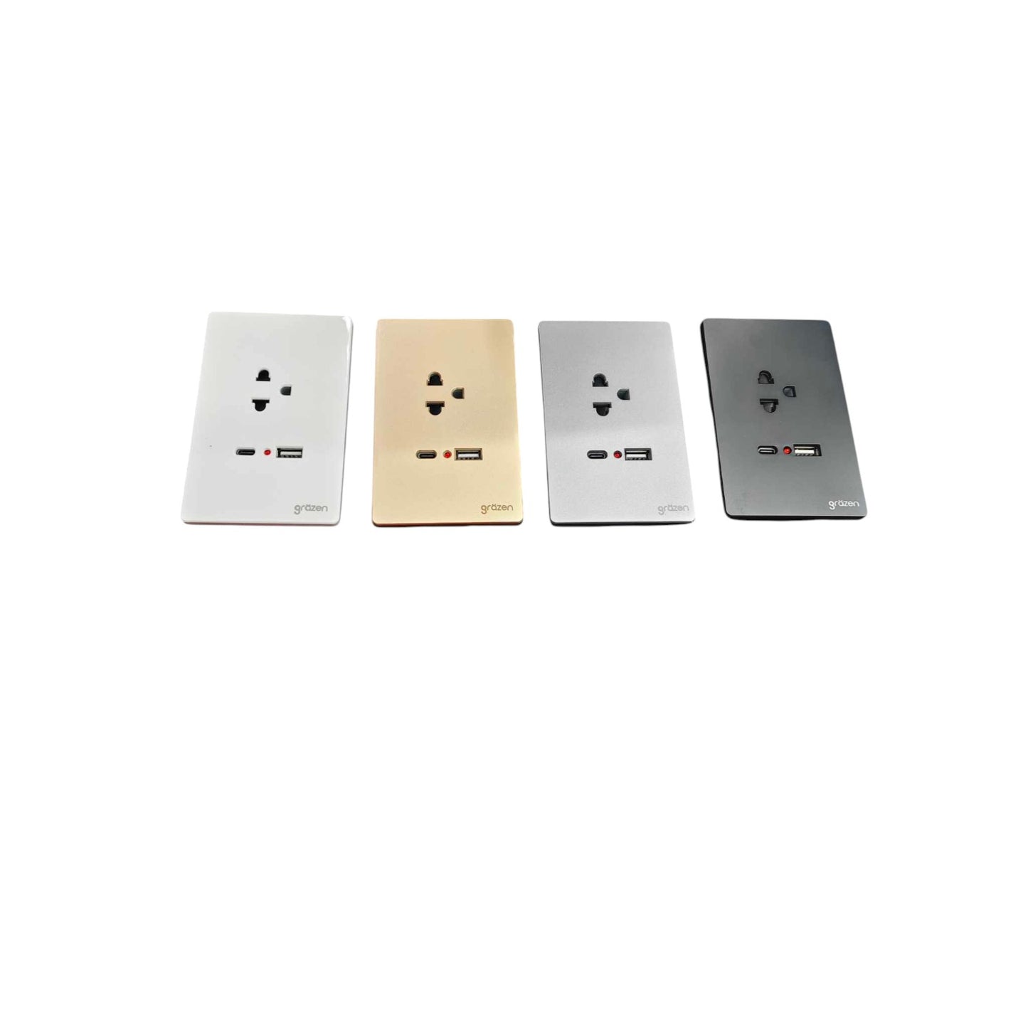 Grazen 1 Gang Universal Outlet with 2100mAh 5V DC USB-C and 2100mAh 5V DC USB-A Outlet and Plate Cover GW-014 White