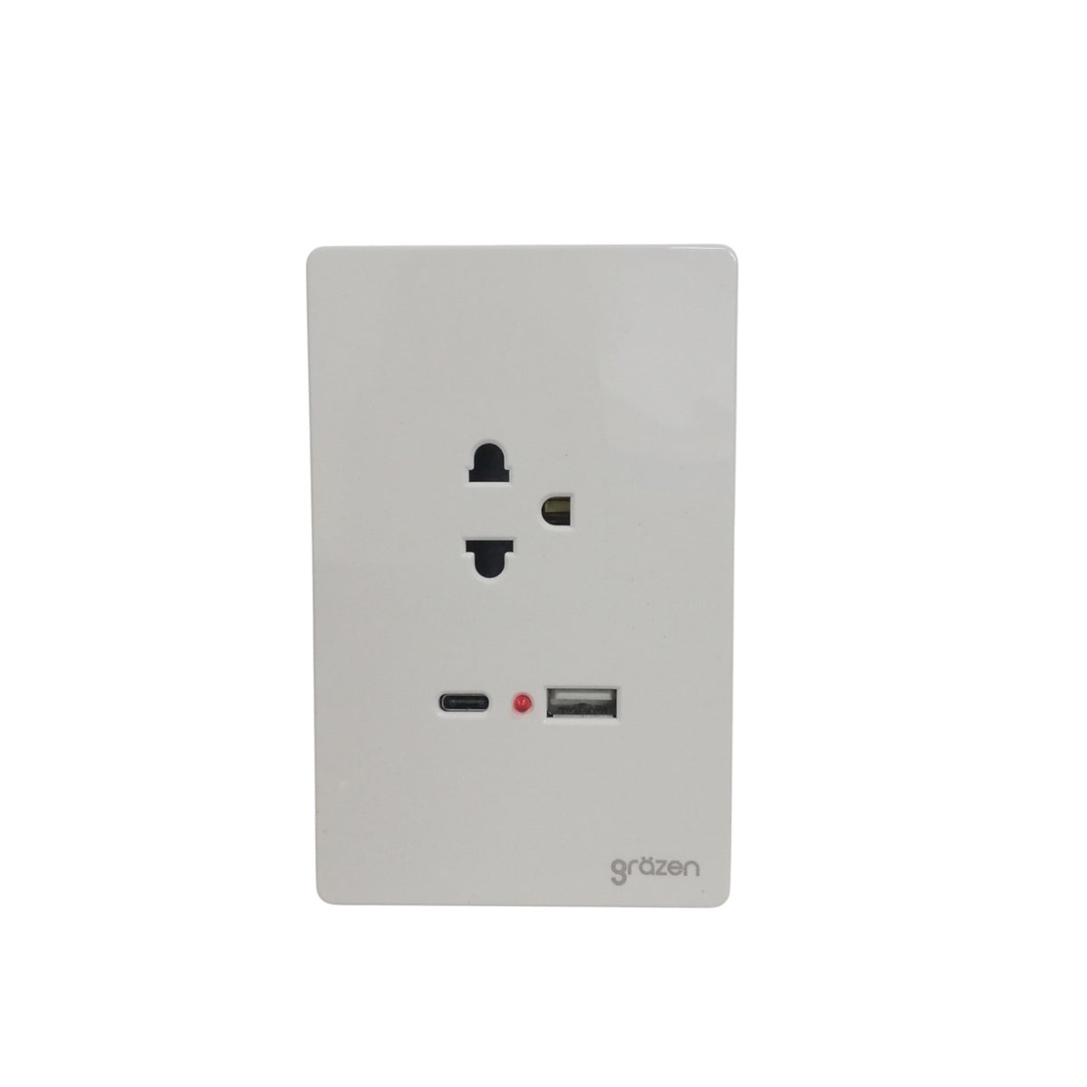Grazen 1 Gang Universal Outlet with 2100mAh 5V DC USB-C and 2100mAh 5V DC USB-A Outlet and Plate Cover GW-014 White