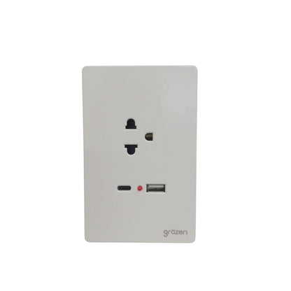 Grazen 1 Gang Universal Outlet with 2100mAh 5V DC USB-C and 2100mAh 5V DC USB-A Outlet and Plate Cover GW-014 White
