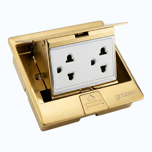 Grazen Gold Pop-up Floor Outlet 2 Gang Universal Outlet with Ground 10A 250V