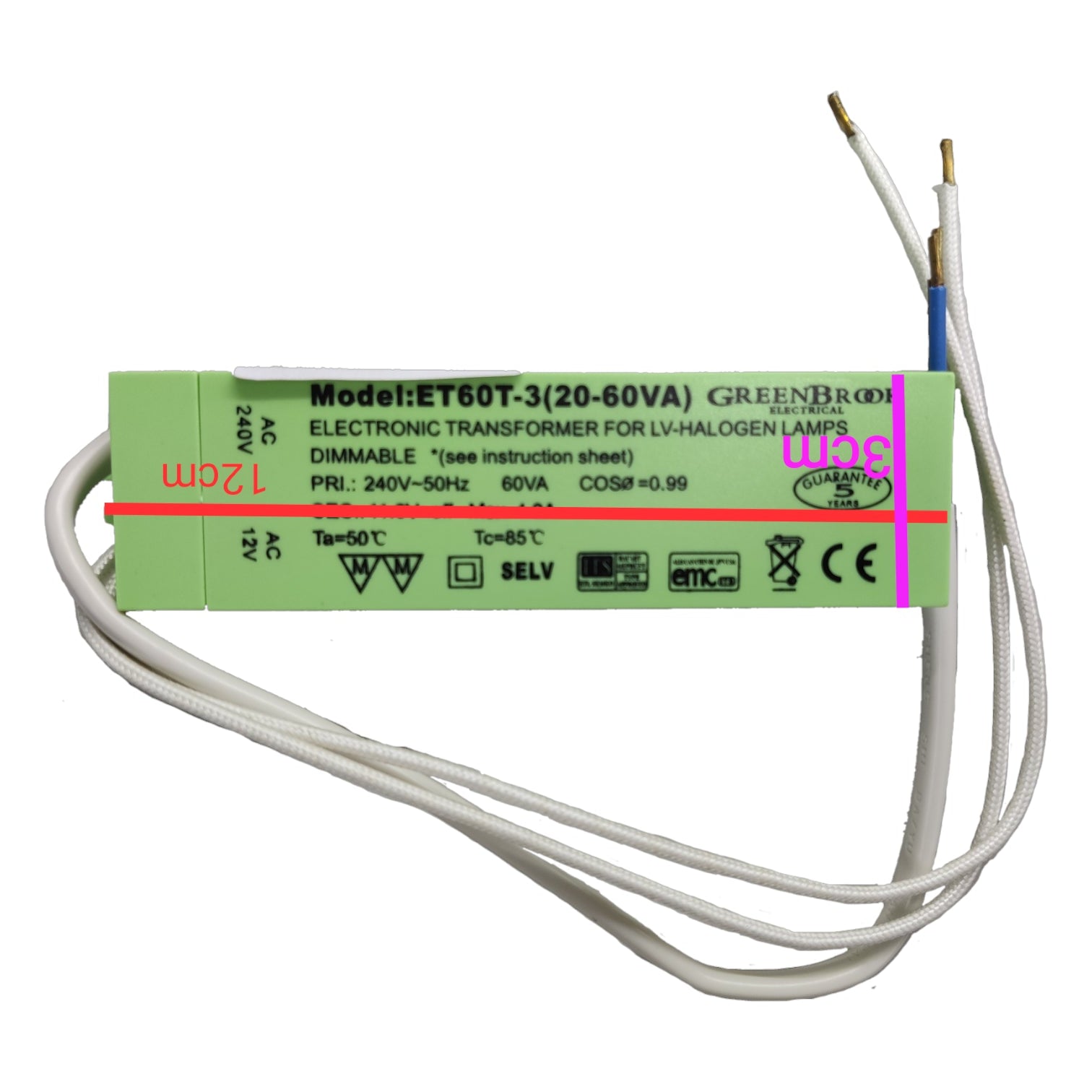 Green Brook 50W Electronic Transformer for Halogen Lamps, 60VA 50W 220V Halogen Transformer Dimmable Electx Electrical Supply
