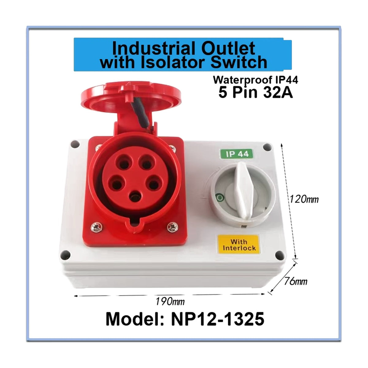 Grippes 32A 3P+E+N 415V AC 6H Industrial Outlet with Isolator Switch NP12-1325