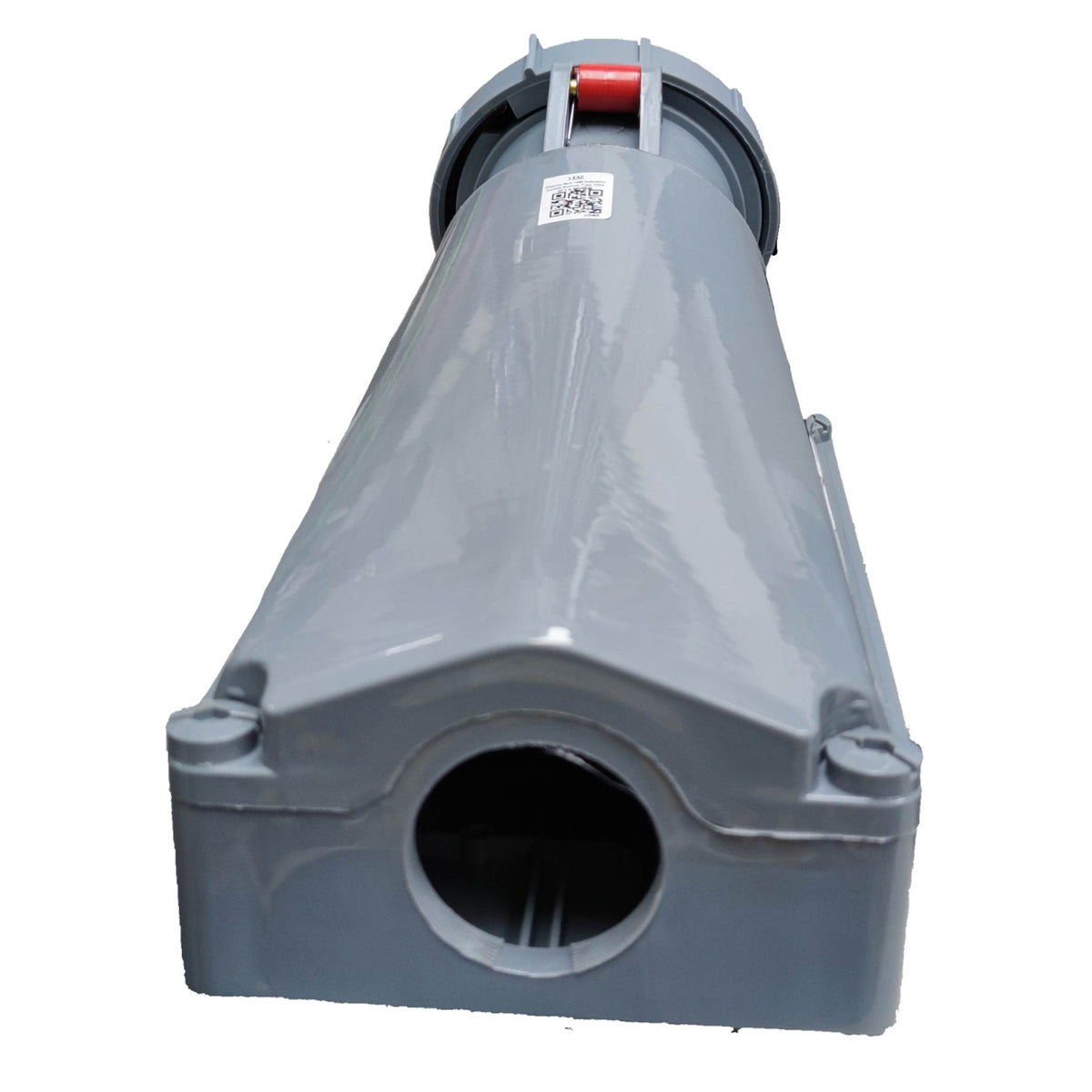 Gray cylindrical industrial component on a white background