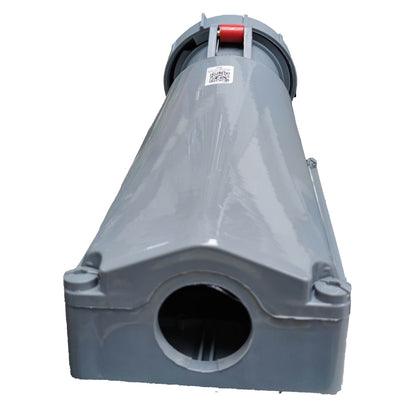 Gray cylindrical industrial component on a white background