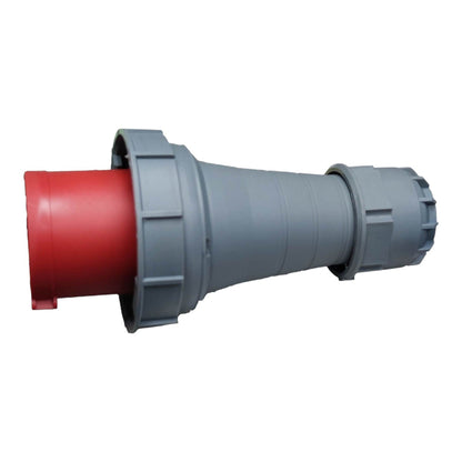 Gray and red plastic fitting on a white background