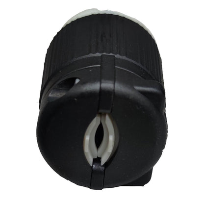 Black and white cylindrical object with a central opening on a white background Grippes 15A 125V Twist Lock Plug  Twistlock Plug with Ground 2P+E( 3Pins) BL515P Nema L-5 Twist to Lock Electx Electrical Supply