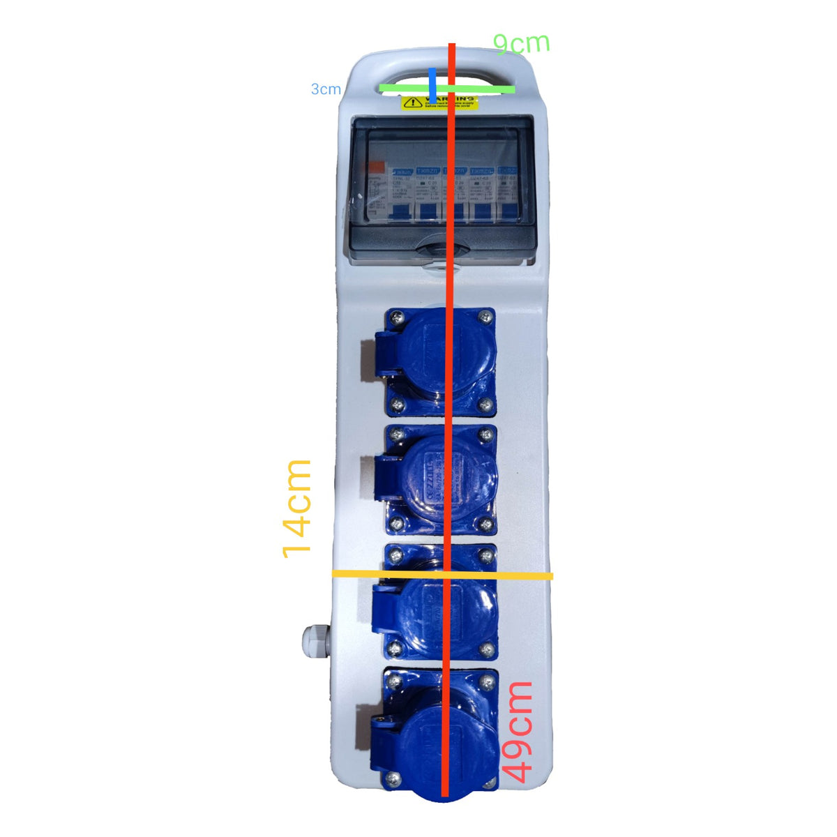 Electrical panel with measurements on a white background