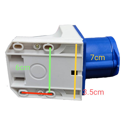 Electrical connector with measurements indicated on a white background Grippes 16A 2P+E Industrial Outlet Wall Type 6h 220V ( 3 Pins ) IP44 # 113 IEC309-2 # 113 Electx Electrical Supply