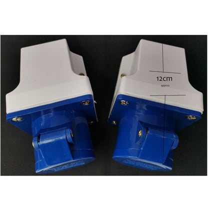 Two blue and white plastic components on a black background Grippes 16A 2P+E Industrial Outlet Wall Type 6h 220V ( 3 Pins ) IP44 # 113 IEC309-2 # 113 Electx Electrical Supply